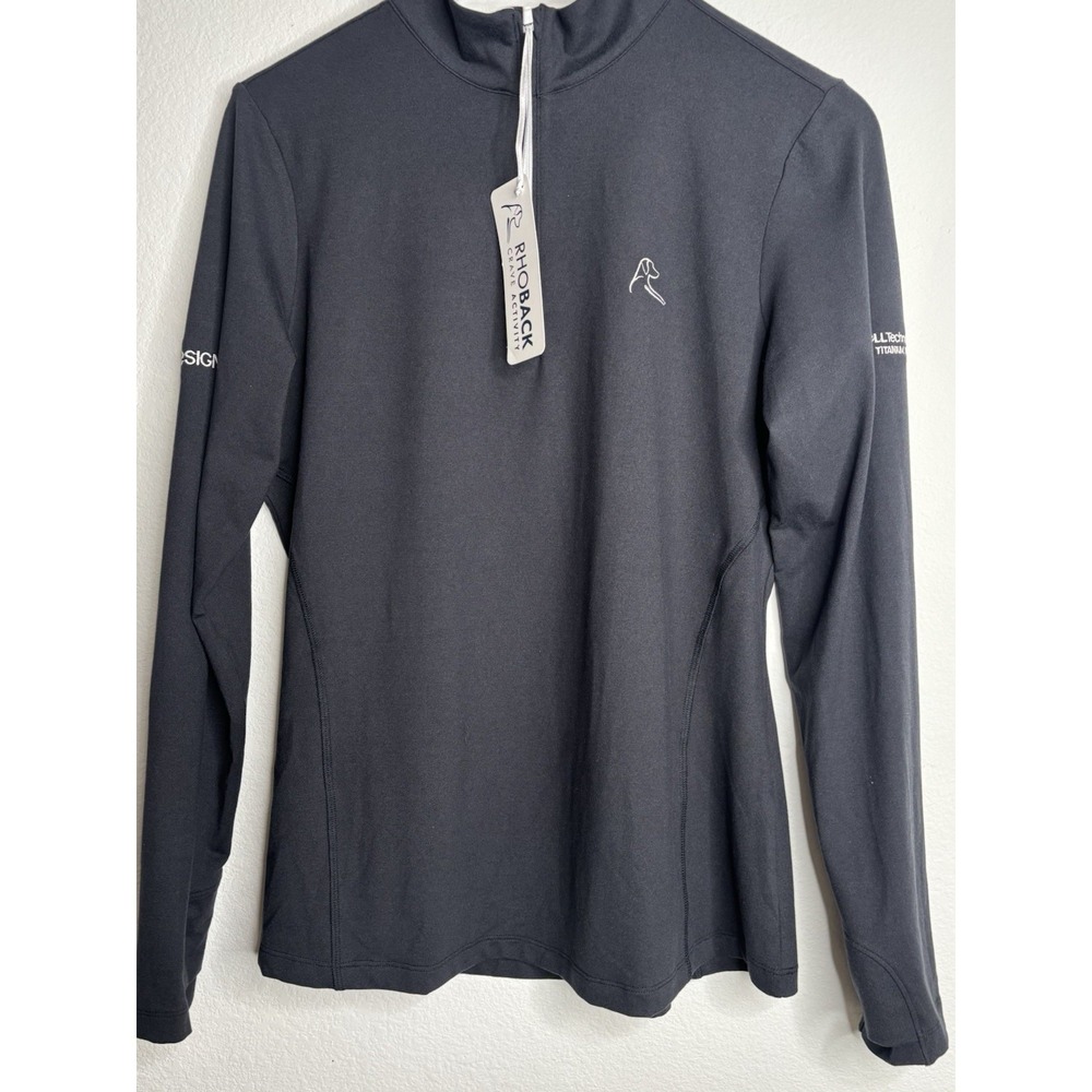 NWT Womens Rhoback 1/4 Zip Pullover Long Sleeve Sz M Charcoal Grey Logo